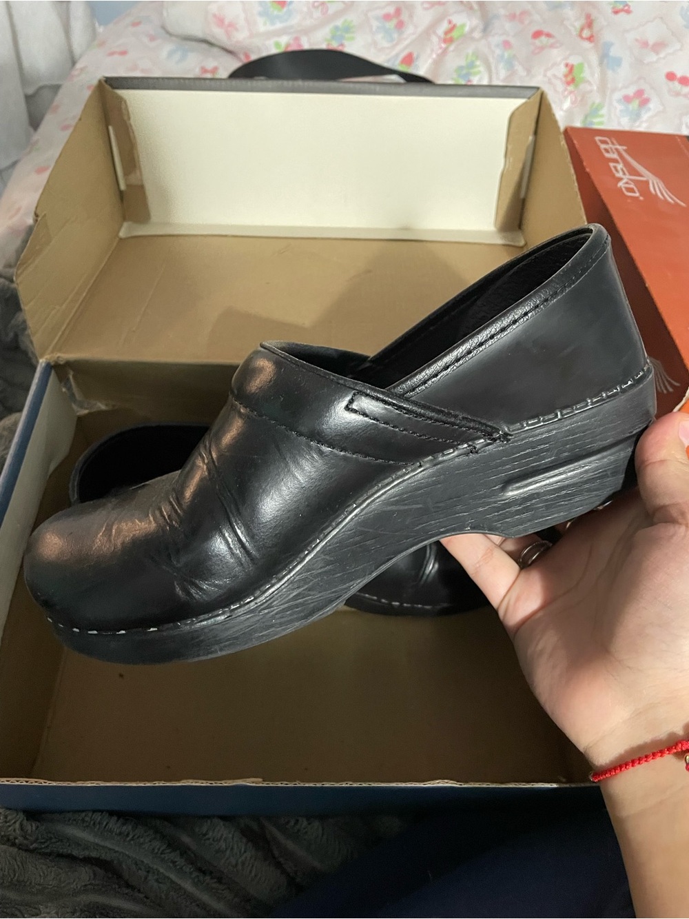 Dansko Black Leather Slip-On Clogs
